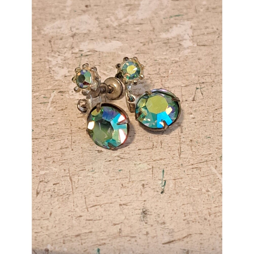 Vintage Aurora Borealis Crystal Screwback Earrings